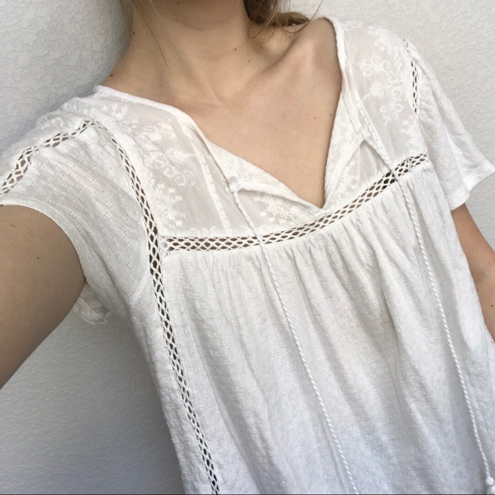 Anthropologie White Peasant Style Top
